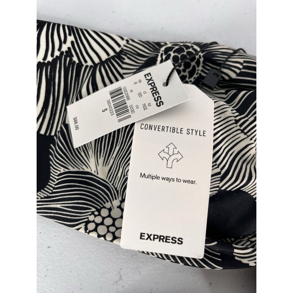 EXPRESS Women's Black White Floral Convertible Style Swimsuit NWT Small - Picture 4 of 5